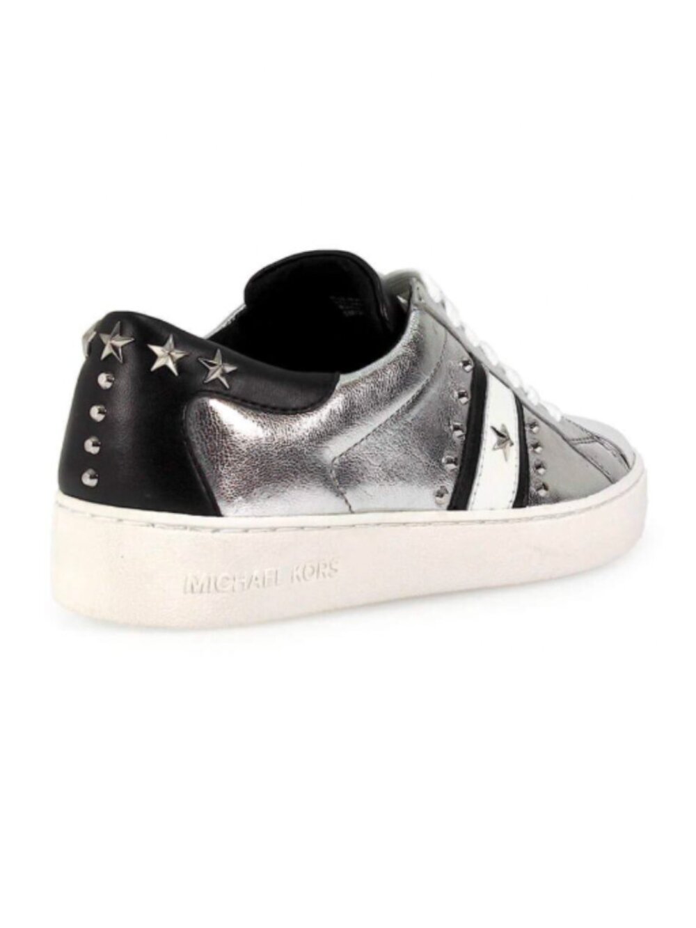 Michael Kors Women's Frankie Stripe Sneaker Leather Silver Black Size 7.5 - Picture 3 of 11